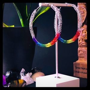 2.5” Handmade Rainbow, Chakra, Pride Hoop Earrings